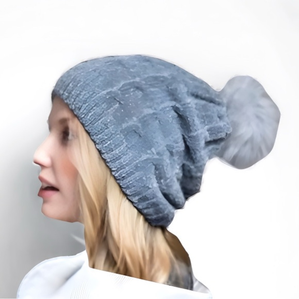 Chenille Soft Knit Whiter Hat with Pom Pom